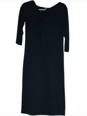 Talbots LBD Black Dress Assymetrical Twist Neckline Stretch Knit Knee Length 6 M